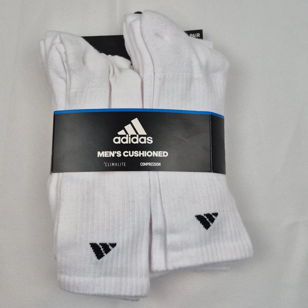 Adidas Men's Cushioned‎ Climalite Compression Crew Socks 6 Pair White 6-12 NWT